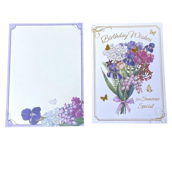 Floral Birthday Wishes Card Gold Foil Outline u Envelope Included A7 Greeting Ca - Picture 3 of 4